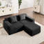 Canapé modulaire en L à 2 places, tissu en velours côtelé, siège profond avec coussins décoratifs et repose-pieds mobile - noir