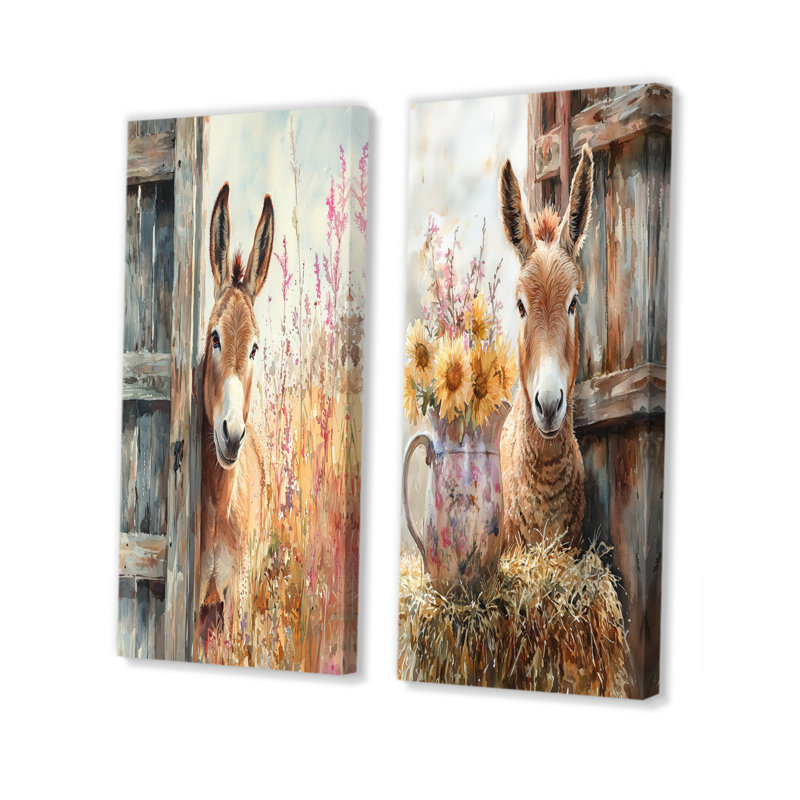 Portrait d'âne du doux voyageur II - collection d'art mural animaux 2 pièces, H 40 po x l 41 po, Toile tendue