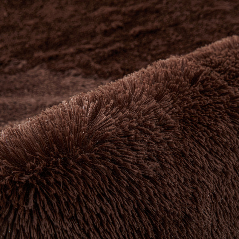 Jenese Soft Fluffy Brown Indoor / Outdoor Living Room Area Rug, Round 4'