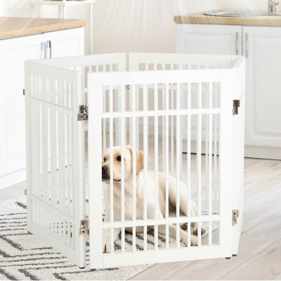 Barrière pour chien autoportante - Clôture intérieure pliable à 5 panneaux - Barrière en bois extra large de 91 x 24 pouces pour escaliers, couloirs ou portes par PETMAKER (Blanc)
