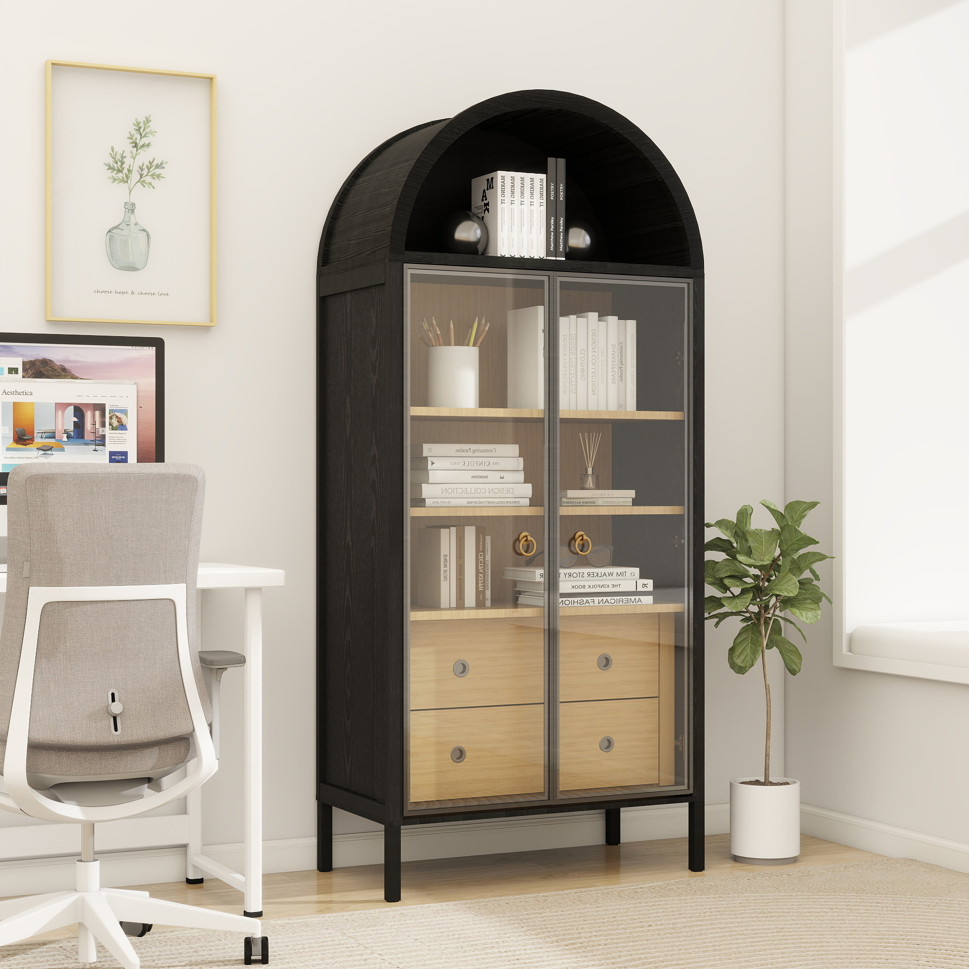 Storage Cabinets Led Rounded Latitude Run® Storage Cabinet,Display Cabinet Arched Cabinet with LED ...