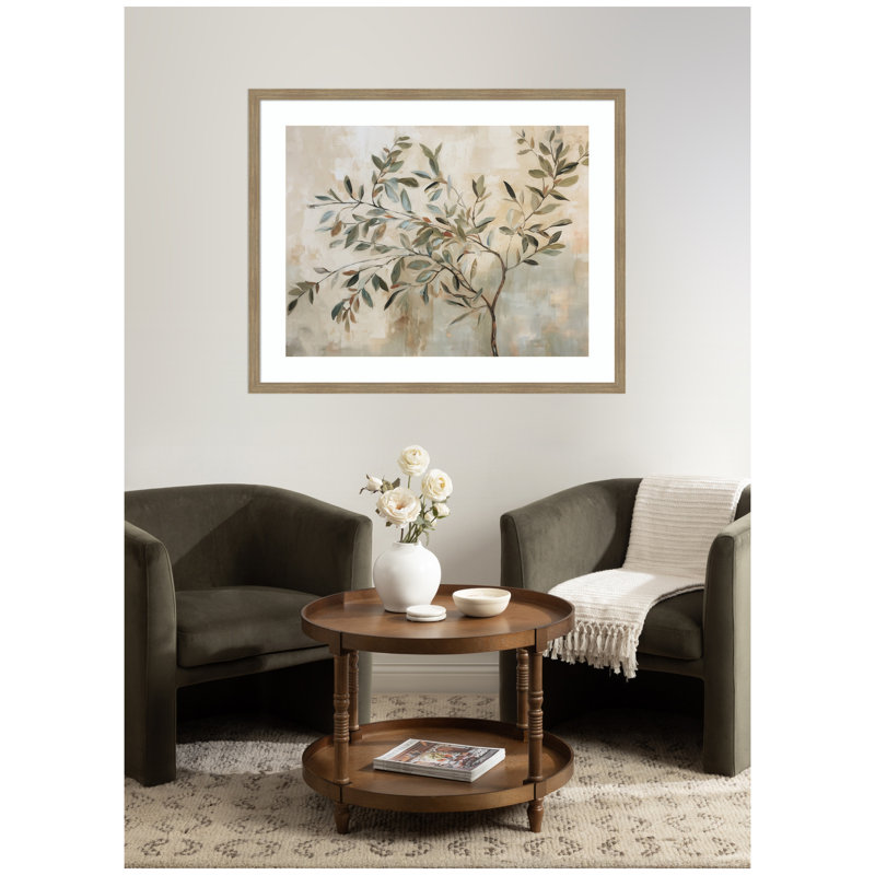 «Olive Tree Abstract» par The Creative Bunch Studio, reproduction d'art encadrée, Grain de bois rayé moka