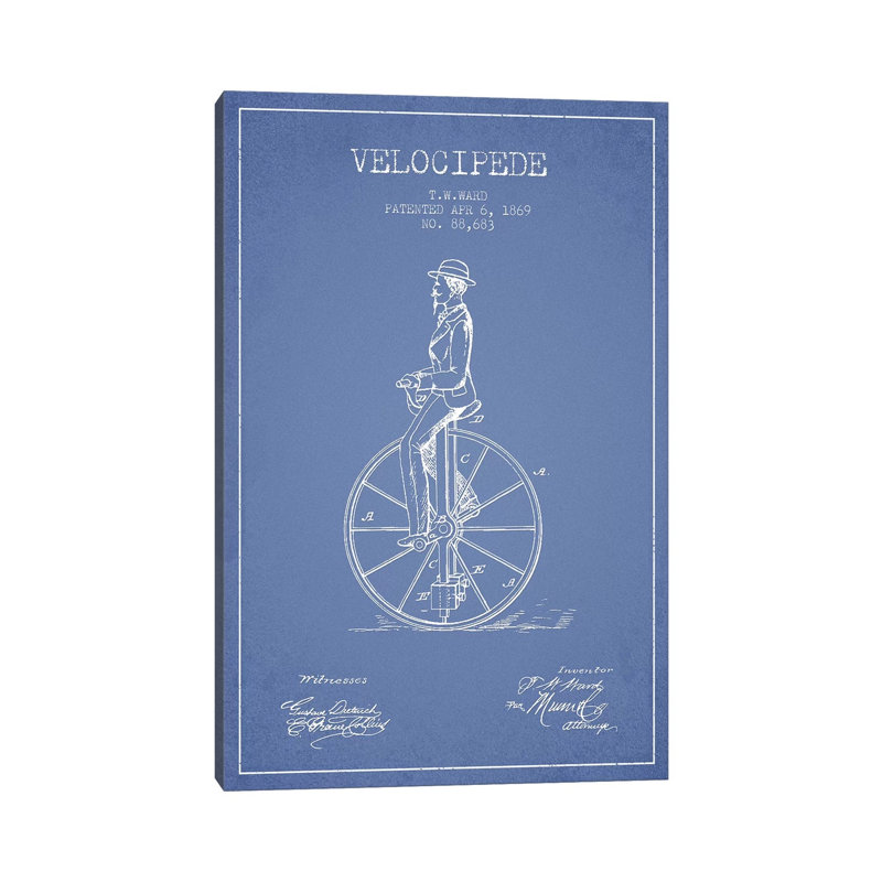 T.W. Ward Velocipede Patent Sketch (Light Blue) by Aged Pixel - Wrapped Canvas Print, 101.6 cm H x 66.04 cm W x 1.91 cm D
