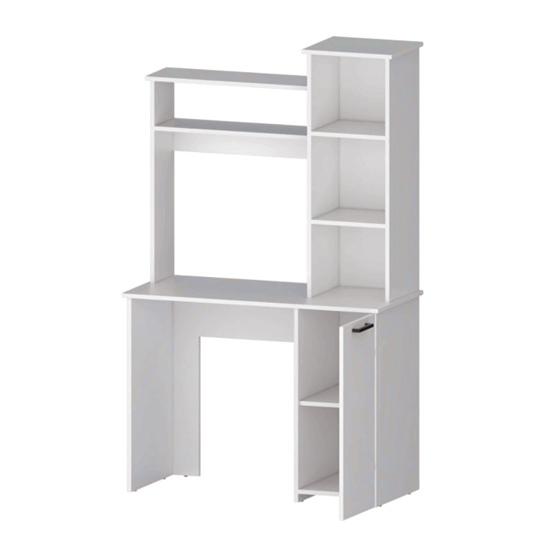 Bureau d'ordinateur à 3 tablettes de rangement, Blanc