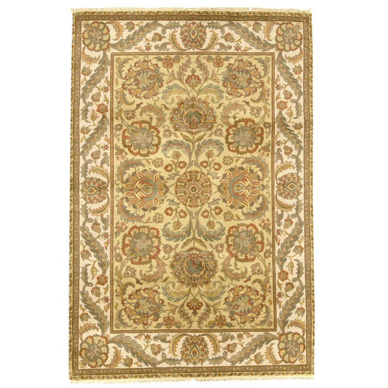 Tapis doré et ivoire de haute qualité noué à la main