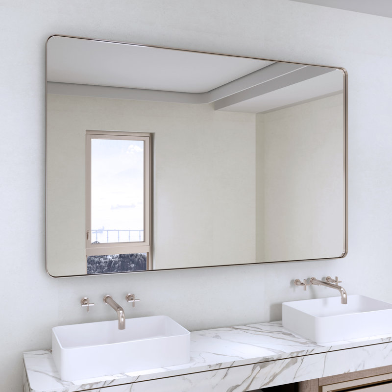Lesamuel Filleted Corner Wall Mounted Bathroom and Vanity Mirror with Aluminum Frame, Rectangle, Brushed Nickel, 36" x 55"