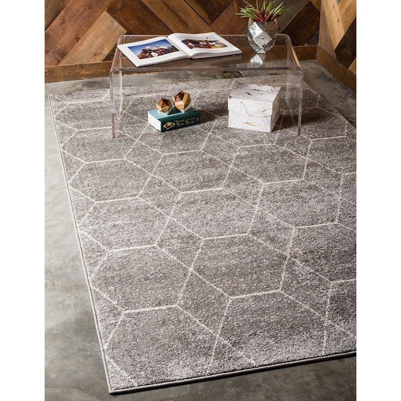 Debrodie Geometric Area Rug, Octagon 5'3" x 5'3", Light Gray