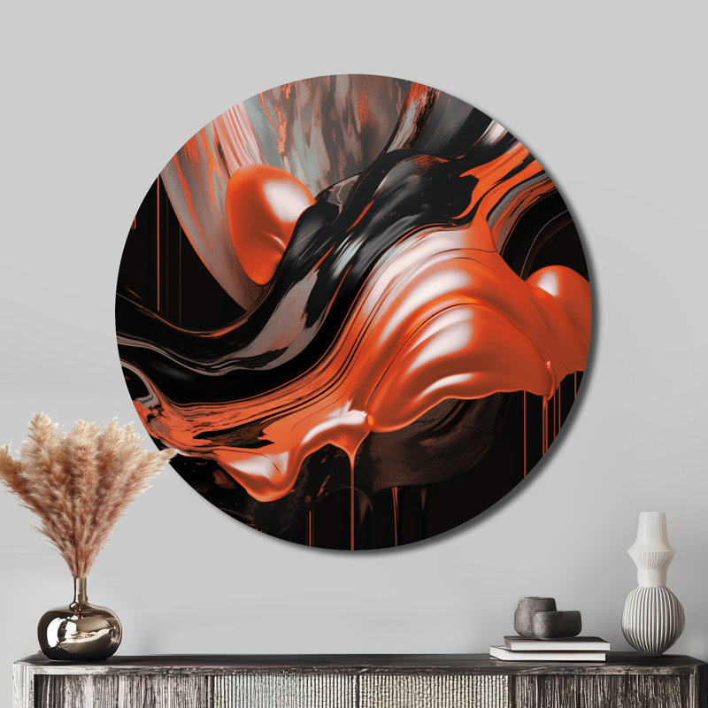 Captivating Marble Ii - Décoration murale abstraite sur métal, L 23 po x H 23 po, Orange