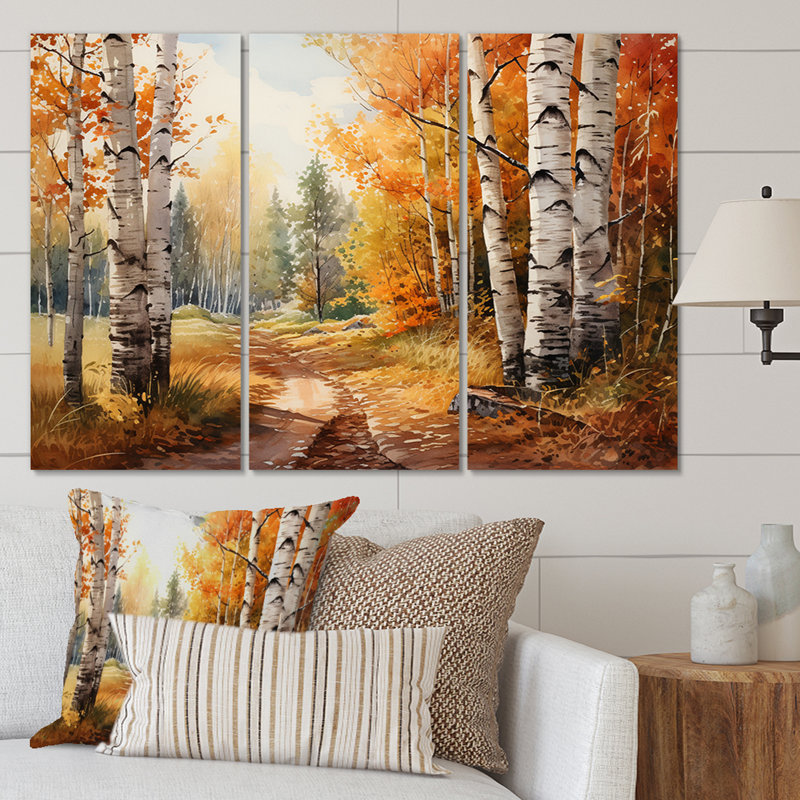 Birch Woods Gilded Pathway III sur toile, 3 pièces, H 40 po x l 60 po x P 1 po
