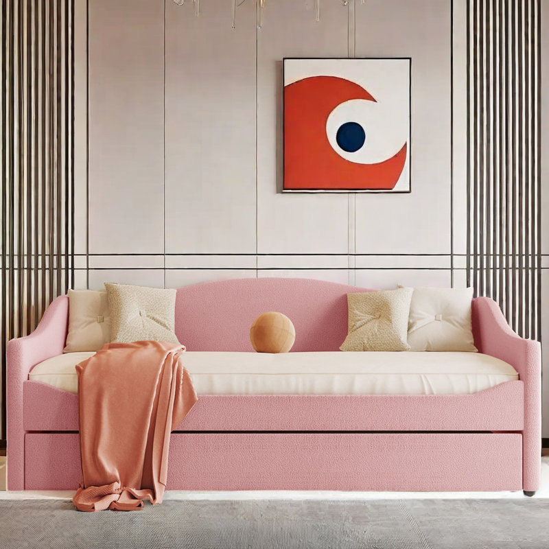 Taomi Upholstered Daybed with Light and Trundle, Twin, Pink