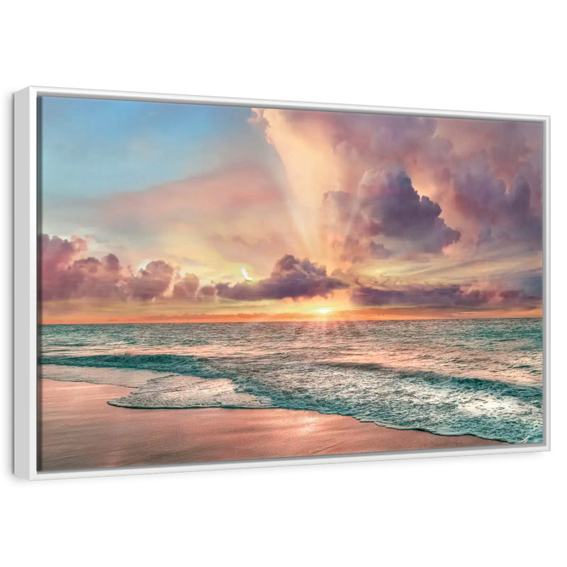 Plage de cuivre, Cadre flottant blanc, 40 po x 27 po
