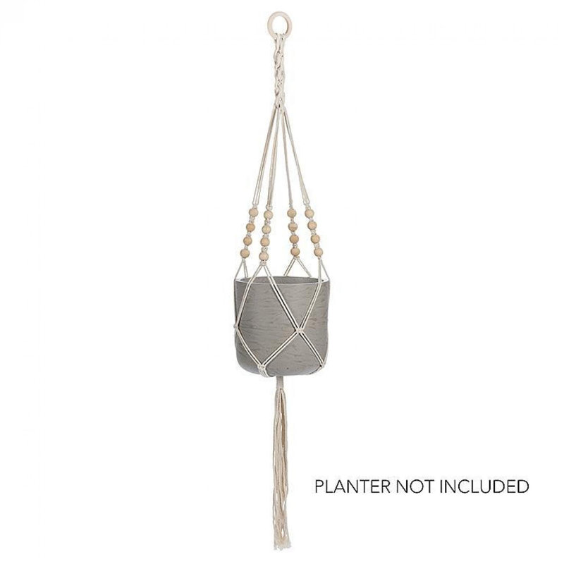 Cintre ivoire en macramé avec porte-plante suspendu