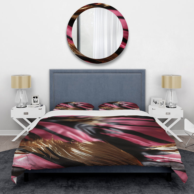 Ensemble de housse de couette zébré rose et noir Fractal II - Abstract Modern, Housse de couette pour grand lit