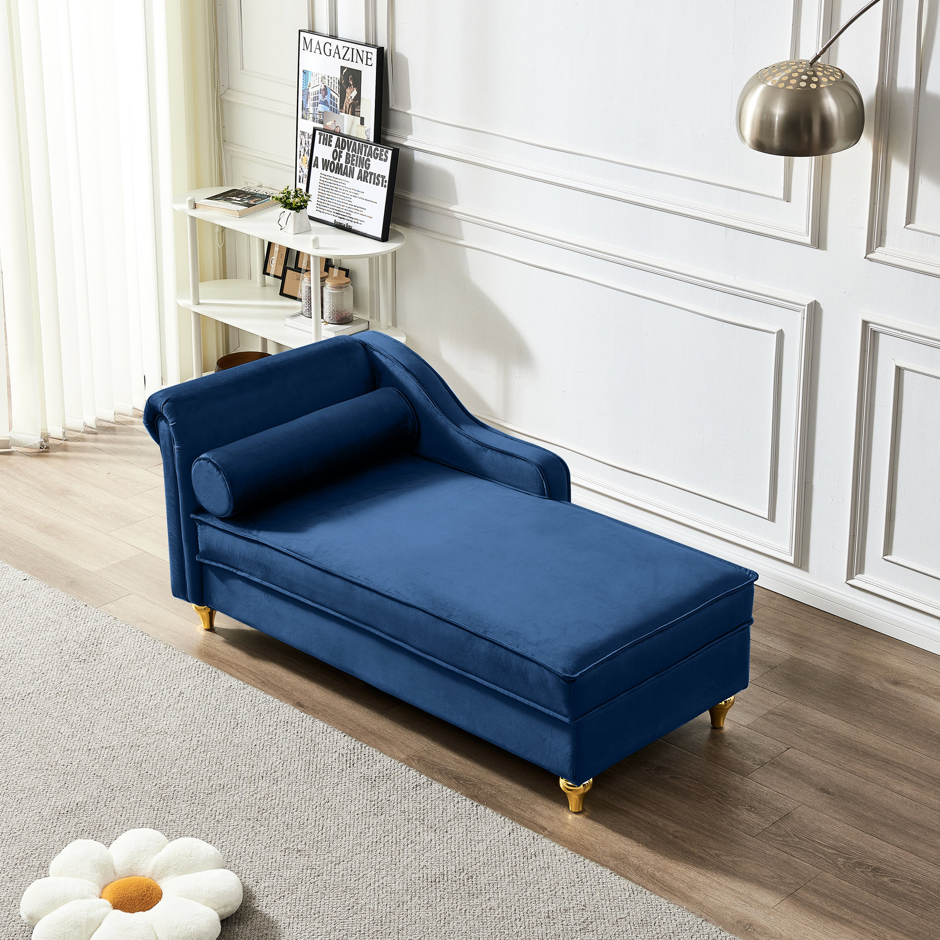 Latitude Run® Modern Beige Velvet Chaise Lounge With Hidden Storage ...