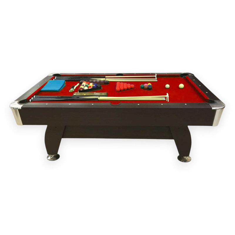 Table de billard 7 pi avec accoudoirs en feutre rouge, retour de balle automatique et accessoires de billard complet, Rouge