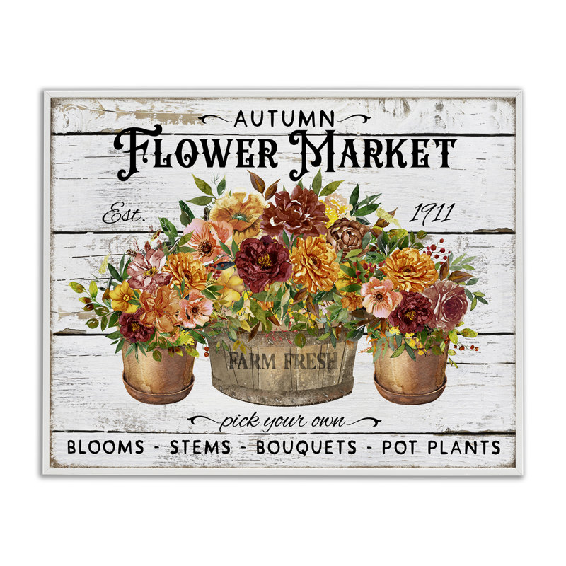 Art automnal sur un marché aux fleurs d'automne par Creatif Belle, H 16 po x l 20 po, Blanc