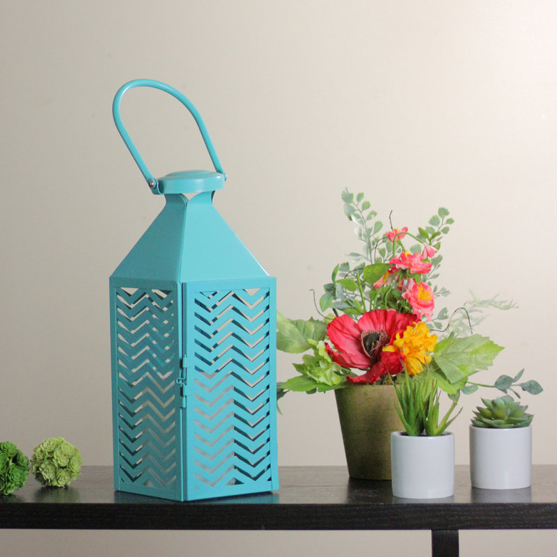 Lanterne pilier Janice Fancy Fair, Bleu sarcelle, H 13,5 po x l 4,75 po x P 5 po