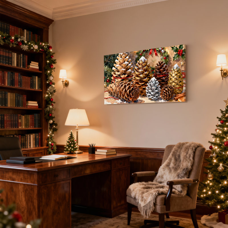 Christmas Christmas Pinecones Snow, H 12 po x l 18 po