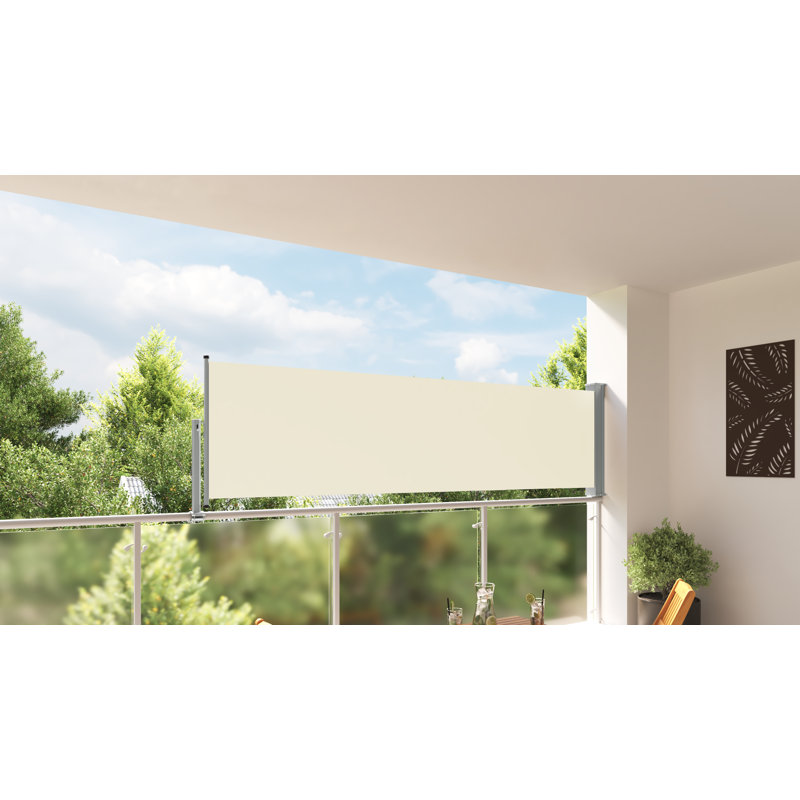Auvent de patio rétractable en polyester, H 39,37 po x l 118,11 po, Crème, crème