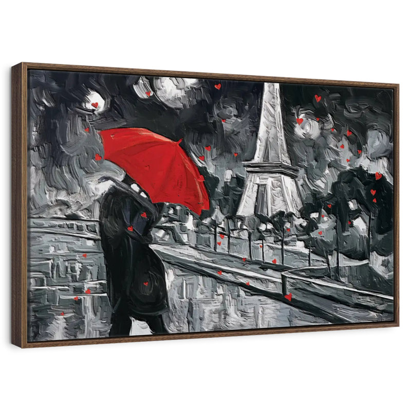 Paris Night Couple Pop, Cadre flottant en noyer, 40 po x 27 po