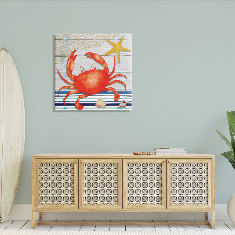 «Nautical Striped Red Crab Sea Life» par N / A - impression sur toile tendue, H 30 po x l 30 po x P 1,5 po