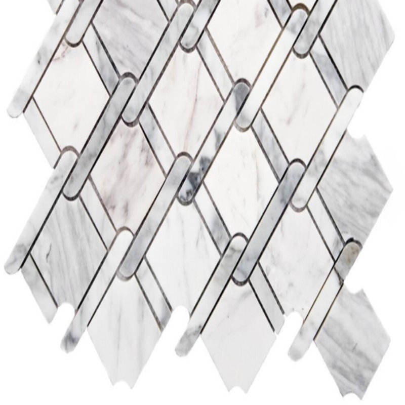 Santorini 2" x 3" Marble Novelty Mosaic Wall Tile, Carrara White/ Carrara Gray