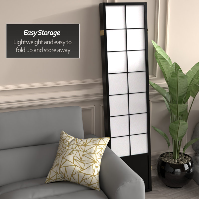 70.25" x 84" Asian Zen 6 Panel Room Divider, 4, Black