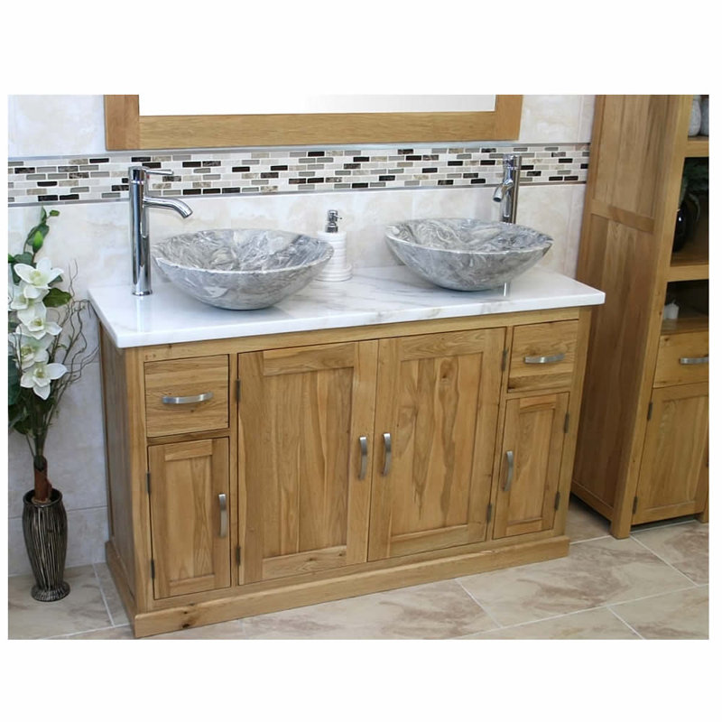 Delao 1230mm Double Bathroom Vanity with Vessel Stone Basin, Grey
