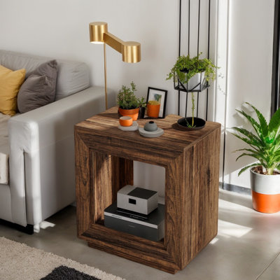 2-Tier Wooden End Table with Bottom Storage Shelf, Small Accent Side Table for Living Room and Bedroom