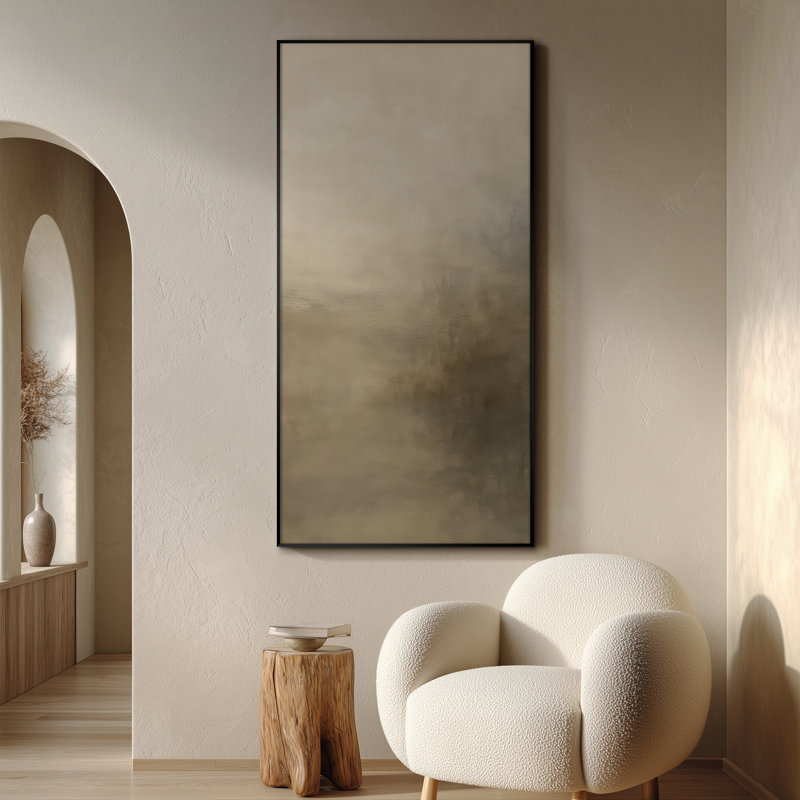 Très grande reproduction d'art sur toile - Paysage neutre et doux de couleur taupe et beige pour le salon ou la chambre à coucher - «Assemblage requis du cadre (cadre non fini)»