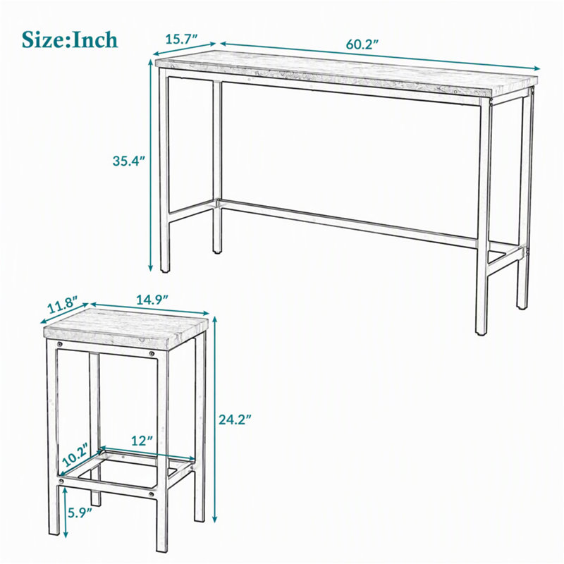 Ensemble de table de salle à manger à hauteur de comptoir avec 3 tabourets