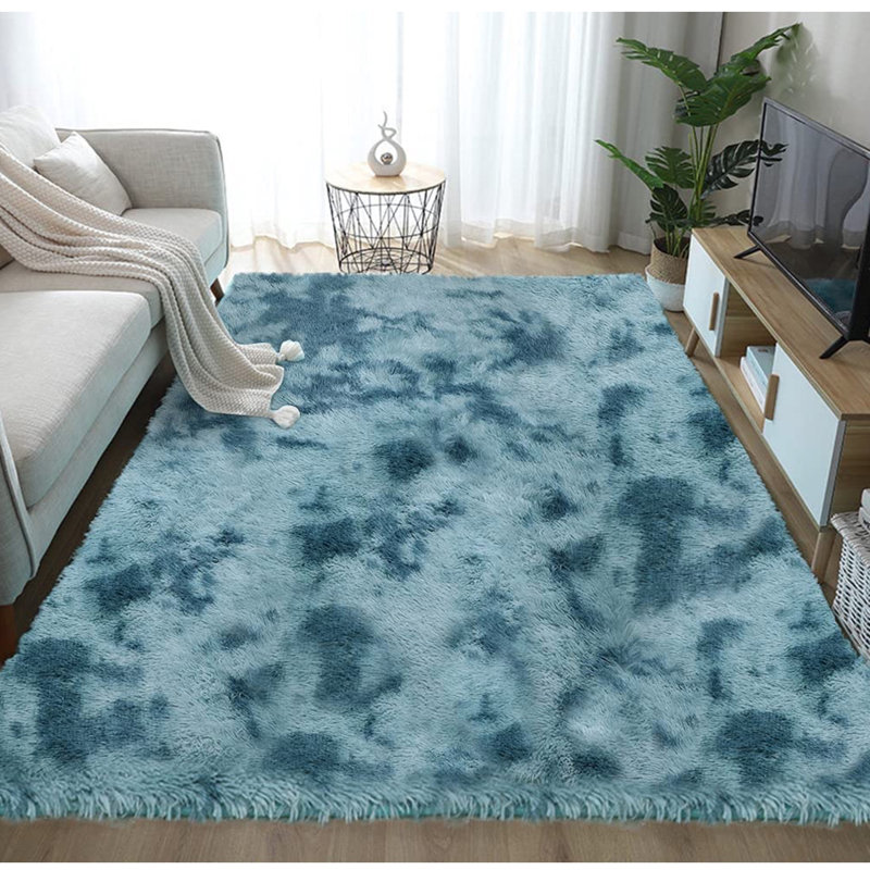 Tapis à poils longs bleu foncé, Rectangle 7 pi 6 po x 10 pi