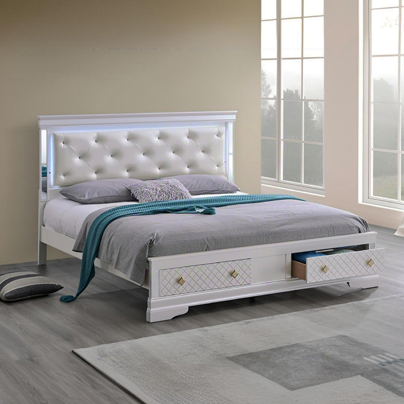 Très grand lit Verona G6735B-KSB (matelas non inclus), blanc perle, Très grand
