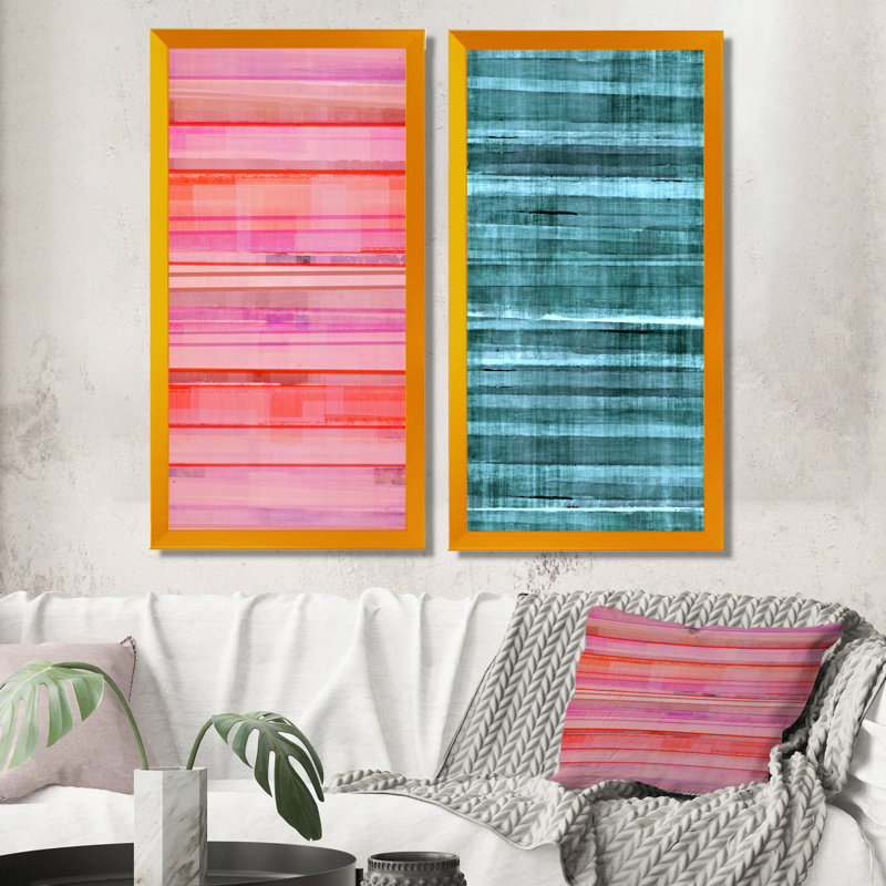 «Pink and Coral Hori», ensemble de 2 impressions sur toile, H 32 po x l 32 po x P 1 po, Cadre photo doré