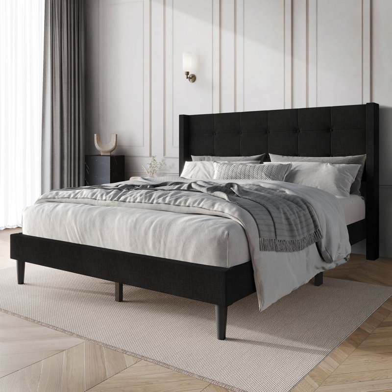 Glam Wingback Platform Bed, Black, King