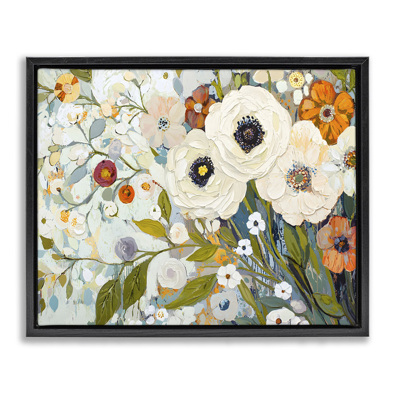 Cadre flottant Blooming Round Flowers, par Franklyn Gregory, H 17 po x l 21 po, Cadre flottant noir de jais
