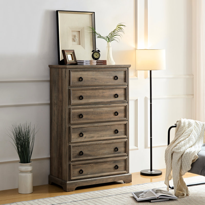 Grande armoire de 6 chambres - rangement spacieux, bordures texturées, unité de rangement moderne à 6 tiroirs gris délavé, intérieur spacieux