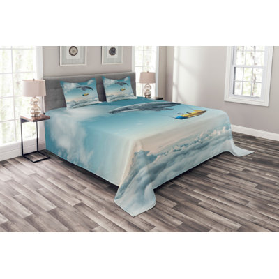 Dreamy View of Whale and Aeroplane Bedspread Set