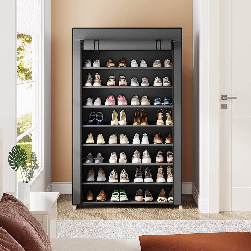 Range-chaussures à 10 niveaux avec housse, Gris