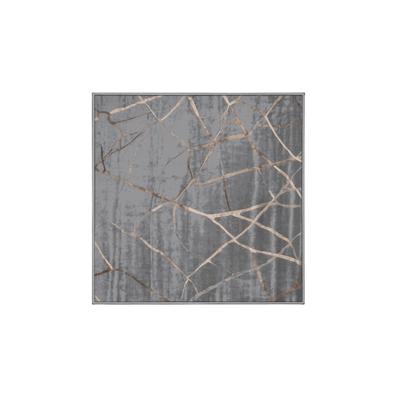 Machine Washable Gray Area Rug, Square 8'