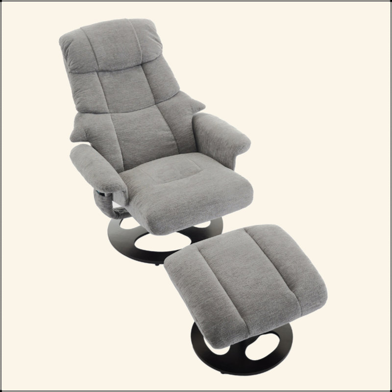 Ergonomic Recliner Chair With Ottoman, Modern 360° Swivel Lounge Chair With Footstool, Chenille Fabric, 5 Point Vibration Massage, Seat Heating & 140° Adjustable Backrest For Home Or Office