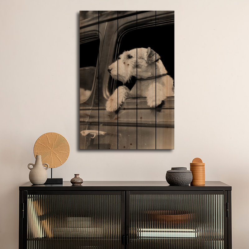 Reproduction d'art mural en bois - Portrait de profil d'un chien Fox, H 40 po x l 26 po