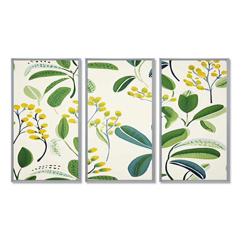 Gratton - Ensemble d'art mural feuilles, Encadrement argenté, H 40 po x l 60 po x P 1 po