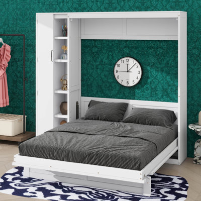 Lit escamotable double pleine grandeur avec tablettes, garde-robe et éclairage DEL