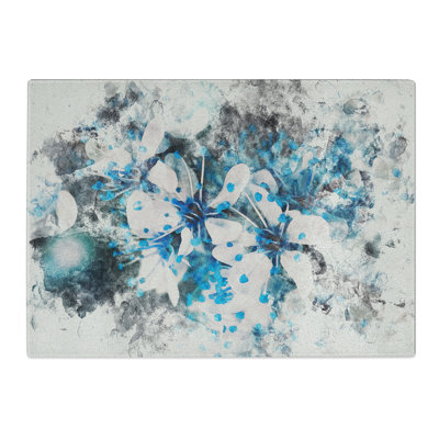 Blue Cherry Tree Flowers Watercolour Chopping Board