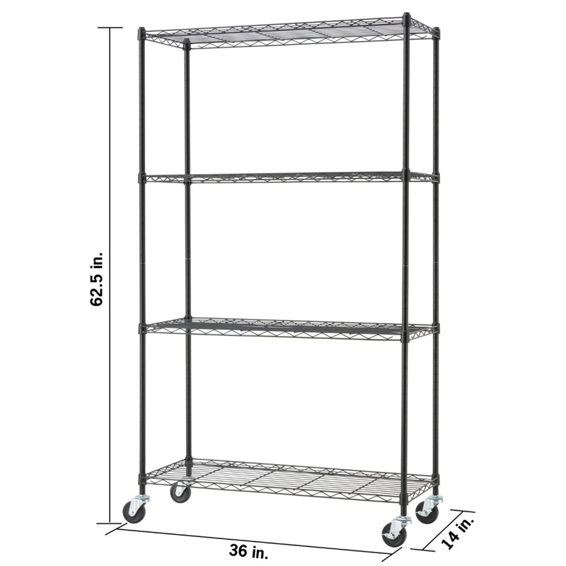  63” H x 36” W x 14” D 4-Tier Shelving Unit with Locking Casters