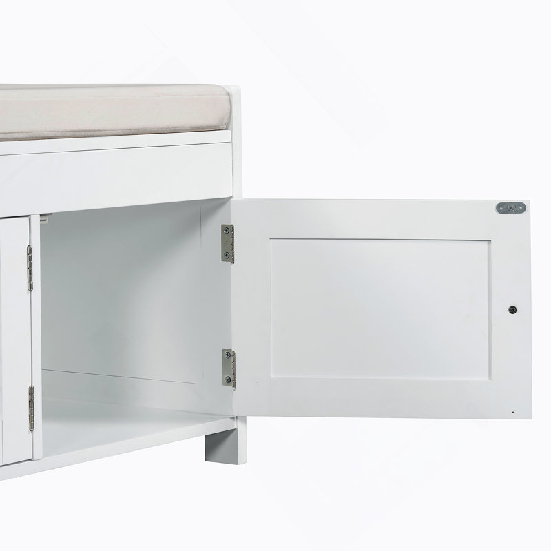 Banc de rangement avec 3 portes en forme de volet, banc à chaussures avec rangement caché, Blanc