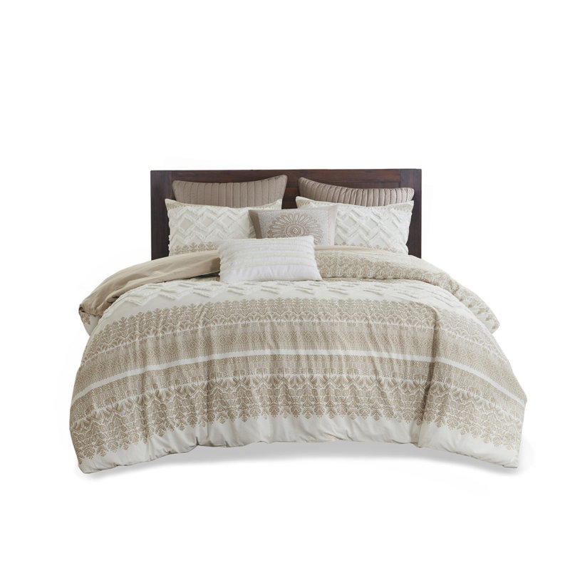 Ensemble de housse de couette en coton pour lit double / grand 3 pièces avec capitonnage en chenille, Beige