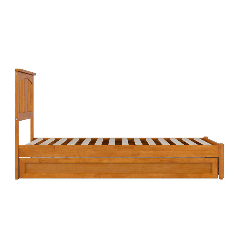 Lit plateforme en bois massif Asparas avec pied de lit et lit gigogne, Simple, Caramel clair