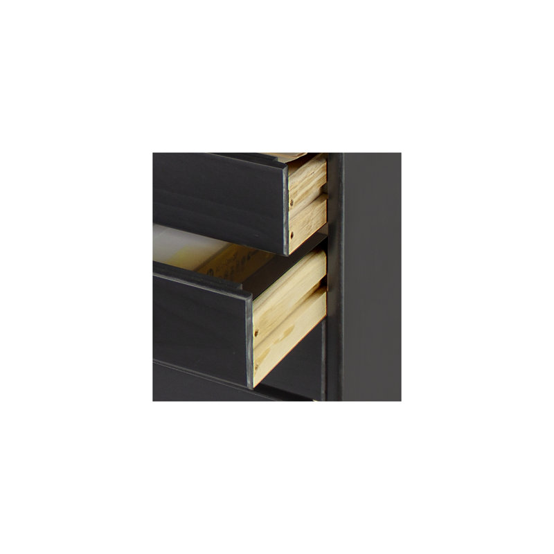 Black Solid Wood 7-Drawer Drop Leaf Roll Cart Desk